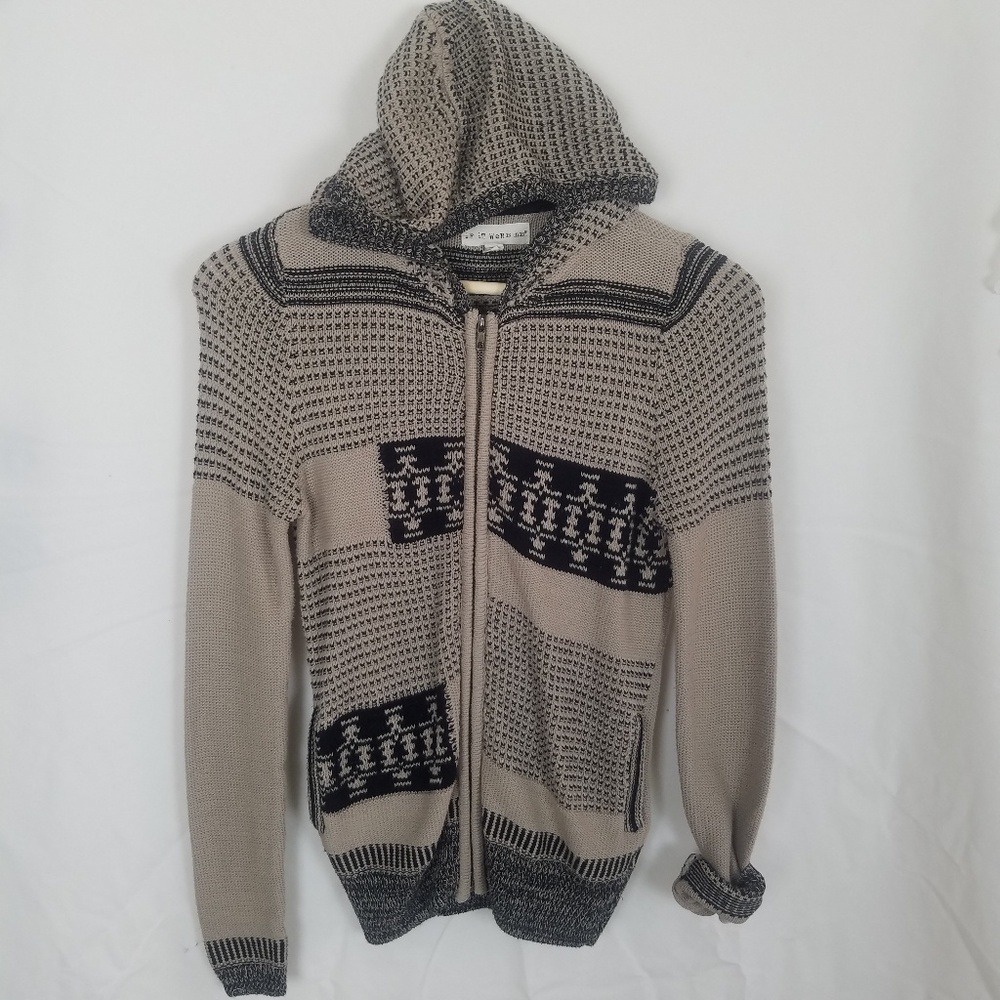 If it were me - Tan/Black Zip-up Hooded Sweater XS